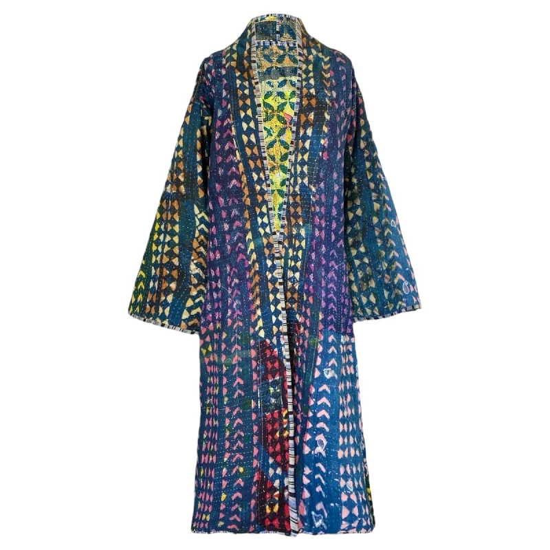 Malini Indigo Cotton Vintage Quilted Kantha Coat ONE OF KIND Elegant Women's 