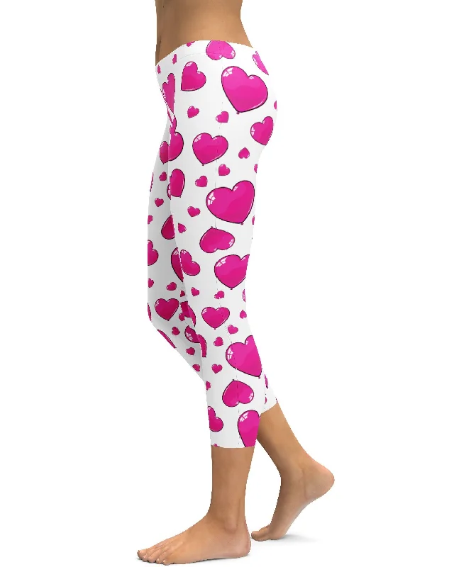 Pink Heart Shaped Balloons Capris Sophisticated Women's Tailored