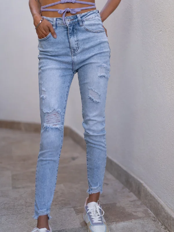Jean skinny déchiré taille haute Sporty Women's Athleisure 