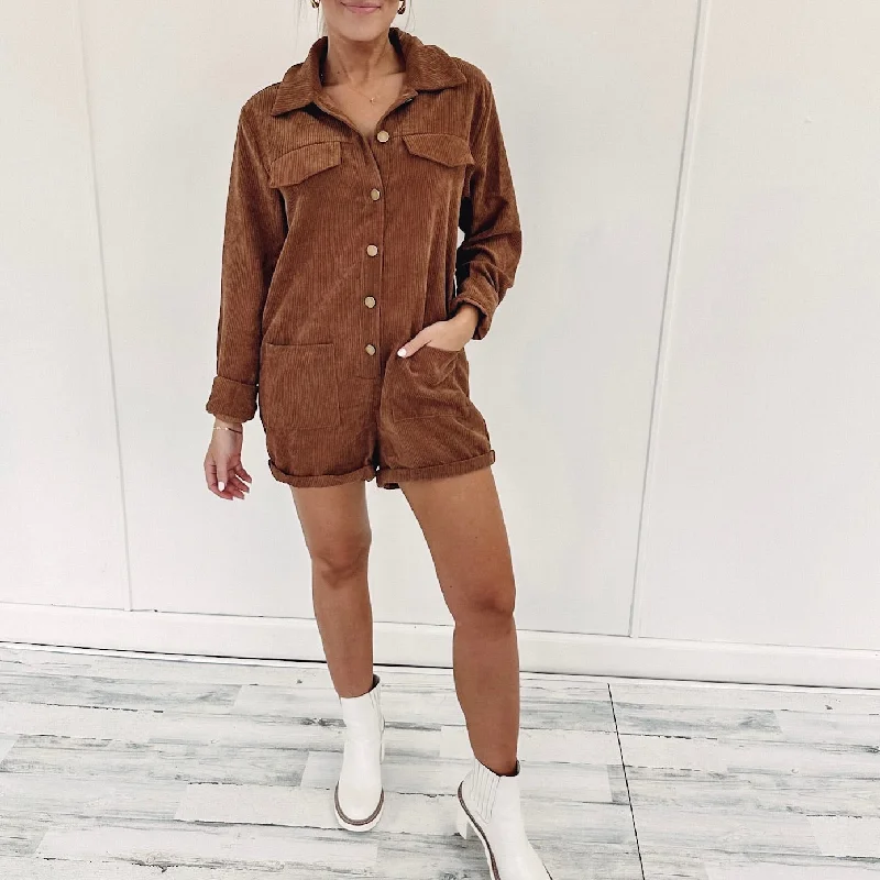 Callie Corduroy Romper Geometric