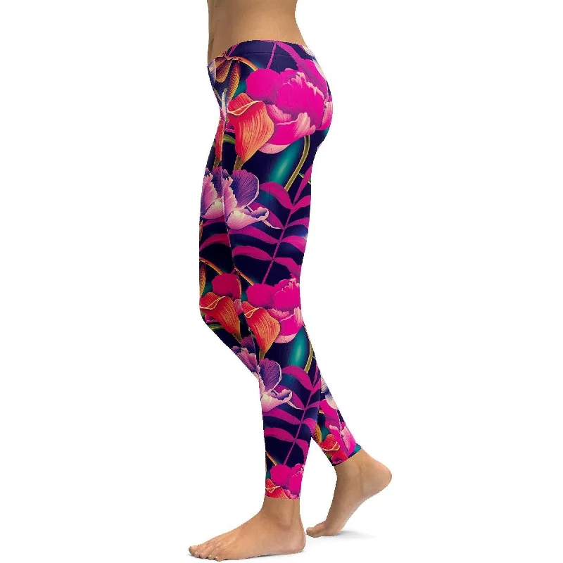 Tropical Floral Leggings Sporty Women's Athleisure 