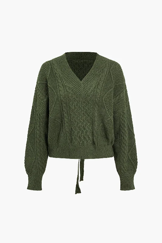 Knit Strappy Back Tie Long-Sleeve Top Trendy Women's 
