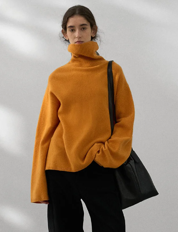 Soft Wool Oversized Turtleneck Sweater in Turmeric Dapper Women's 1920S