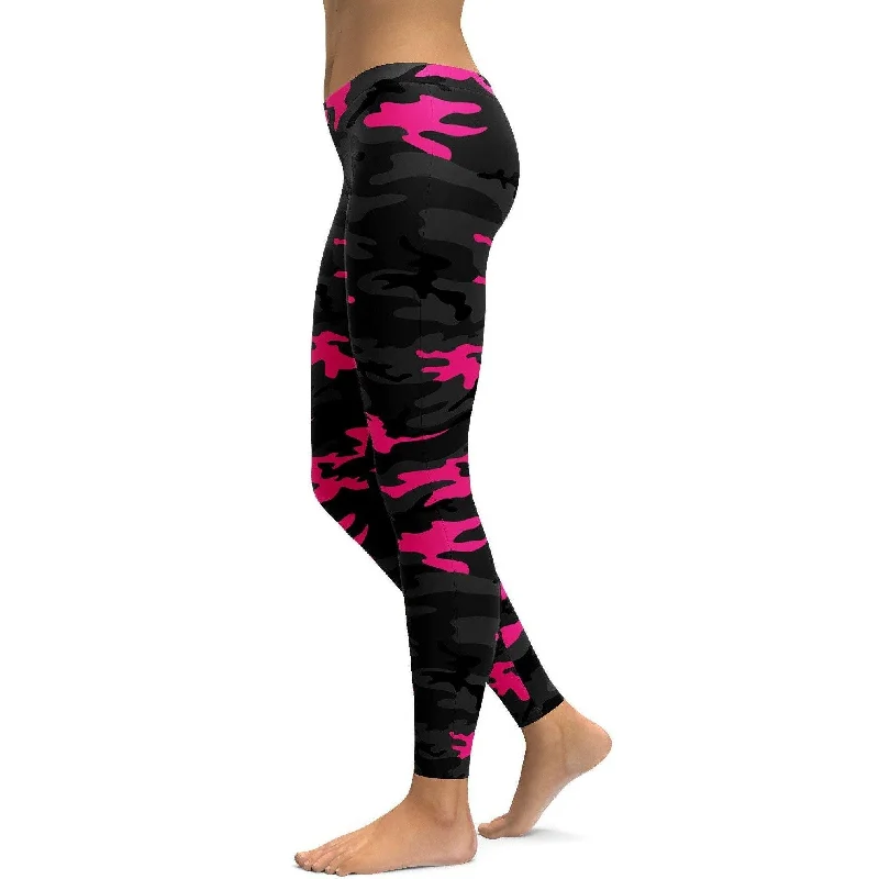 Dark Pink Camo Leggings Unique Women's Upcycled