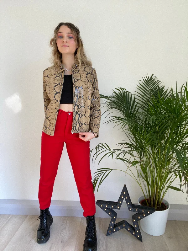 Patterned Leather Jacket (S) Earthy Women's 