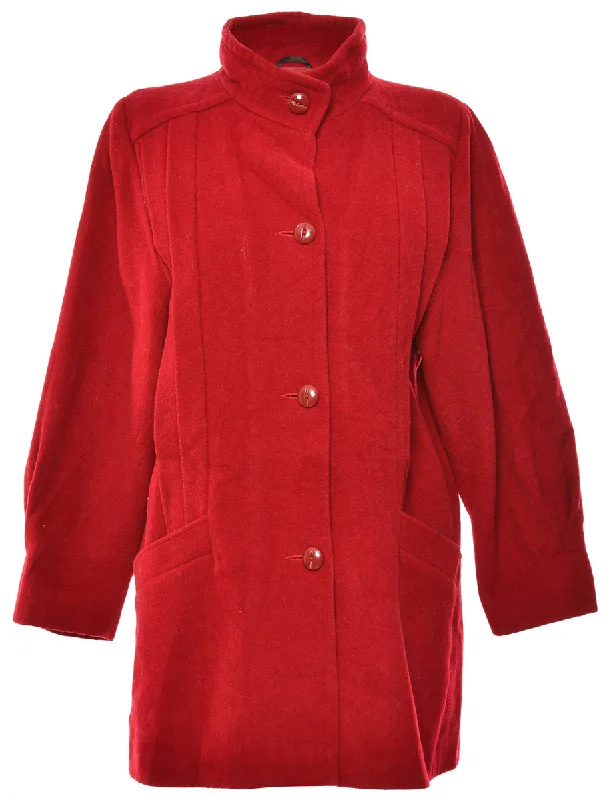 Single Breasted Red Coat - L Athletic Women's High - 