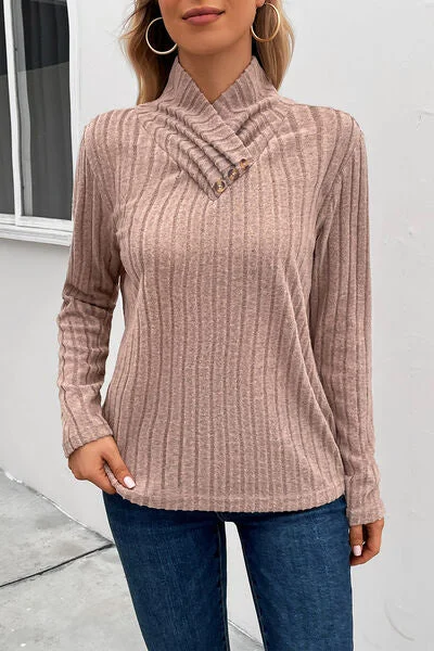 Ribbed Turtleneck Long Sleeve Sweater Contemporary 