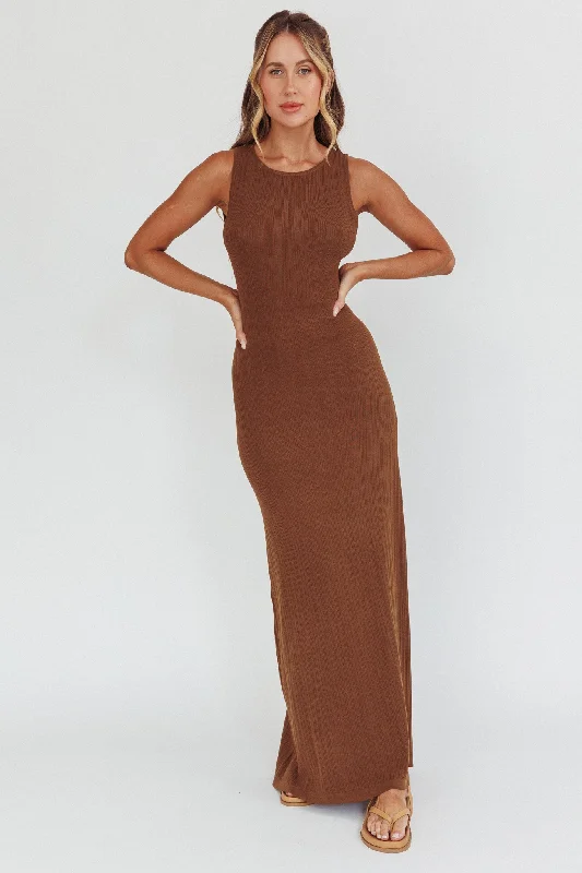 Tarli Low Back Maxi Dress Chocolate Stylish Women's Neon