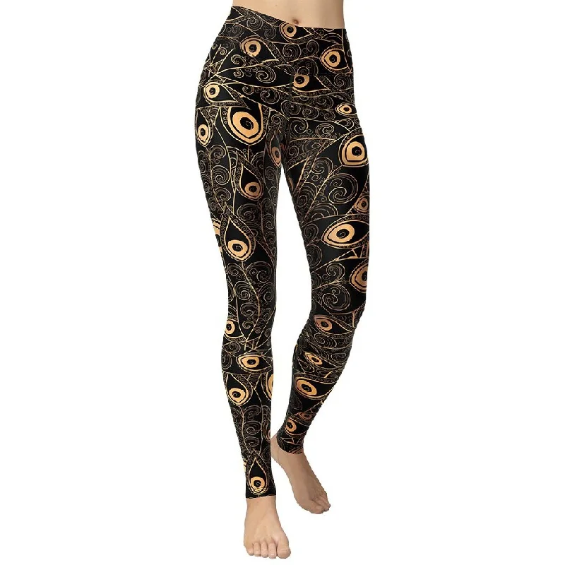 Golden Art Deco Pattern Yoga Leggings Bold Women's Animal Print