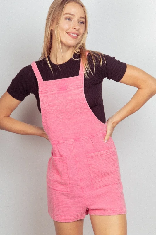 VERY J Sleeveless Double Gauze Overalls with Pockets Cool Women's Distressed