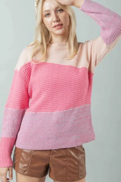 VERY J Color Block Long Sleeve Sweater Refined Women's 