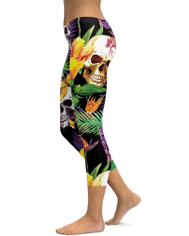 Tropical Skull Capris Sleek Women's Metallic