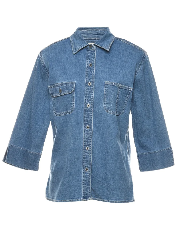Light Wash Denim Shirt - M Stylish Women's Tropical 