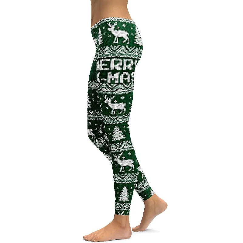 Green Ugly Christmas Leggings Cashmere