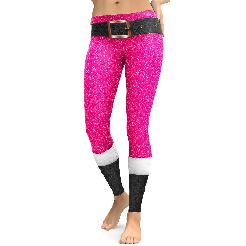 Pink Santa's Outfit Leggings Sleek Women's Metallic