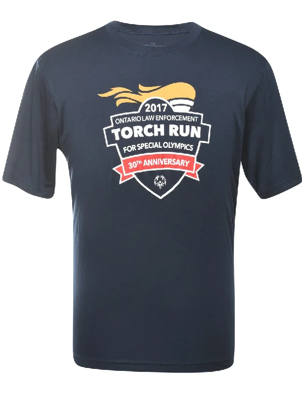 2000s Torch Run Printed T-shirt - S Relaxed Women's Beachy