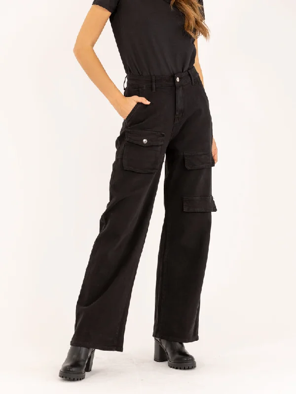Jean cargo droit noir Elegant Women's Formal 