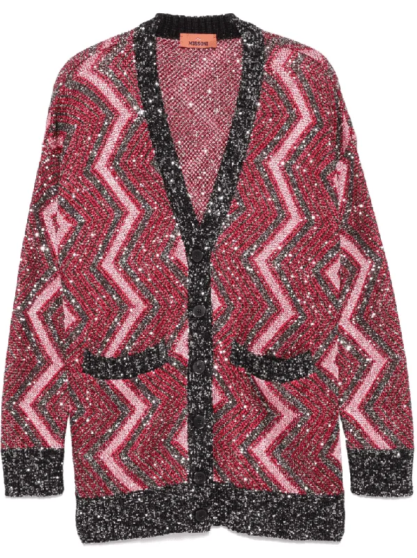 sequin-embellished red-pink cardigan Dapper Women's Bow - adorned