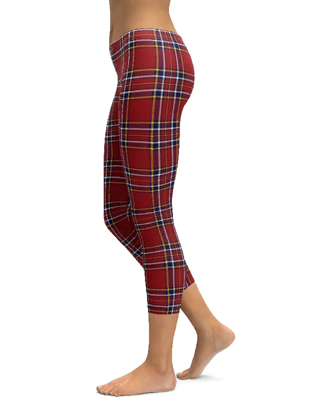 Deep Red Tartan Capris Elegant Women's 