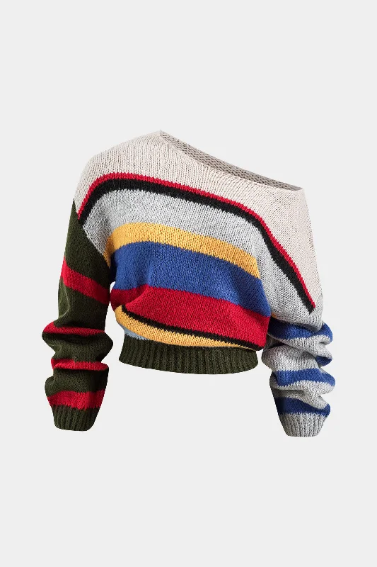 Basic Knit Color Block Long-Sleeve Top Sharp Women's Italian