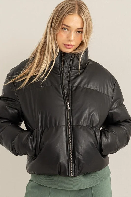 Cold Days Faux Leather Puffer Jacket Earthy Women's Hemp - based
