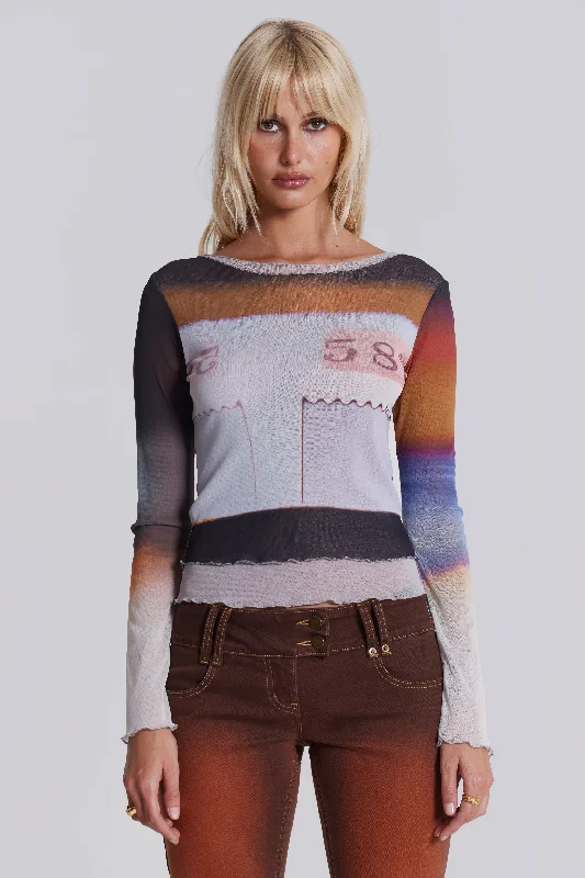 Reverie Mesh Long Sleeve Top Geometric