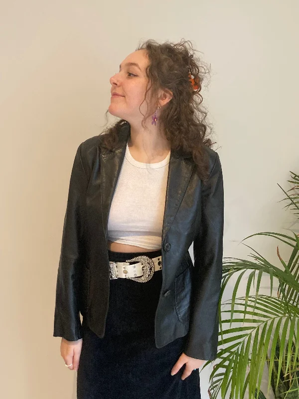 Black Leather Blazer (S) Athletic Women's 
