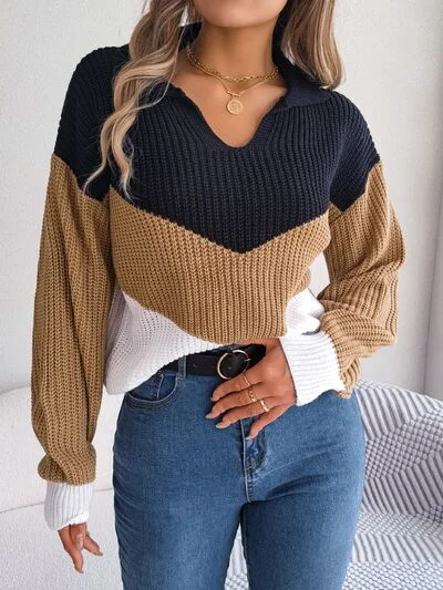 Color Block Dropped Shoulder Sweater Gym