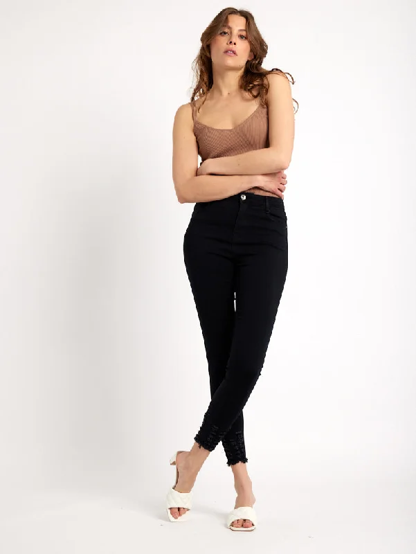 Jean skinny classique effiloché aux chevilles Feminine Women's Soft 