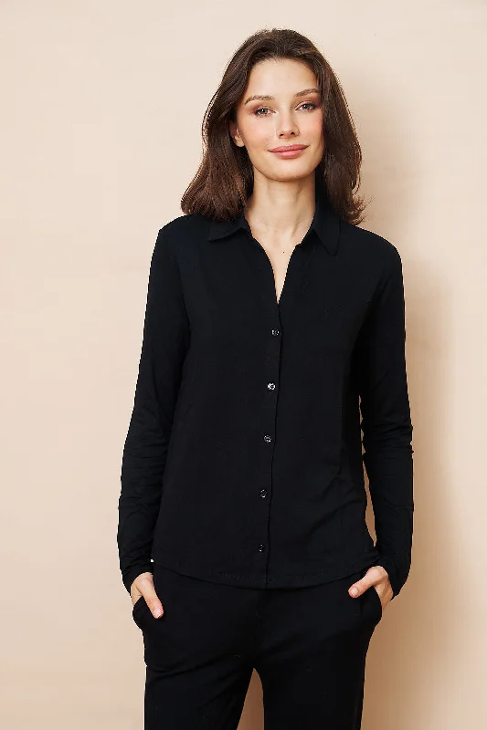 Majestic Soft Touch Semi Relaxed Long Sleeve in Noir Modern Women's Tech