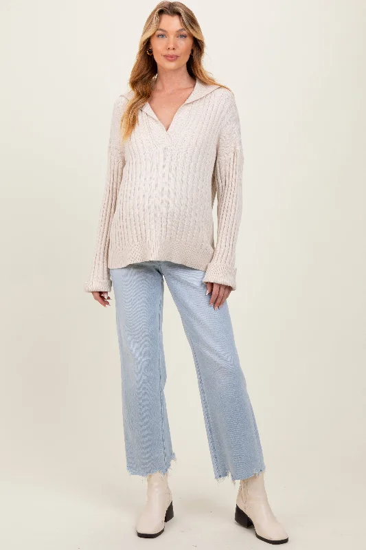 Light Blue Distressed Hem Slim Wide Leg Maternity Jeans Casual Women's Japanese 