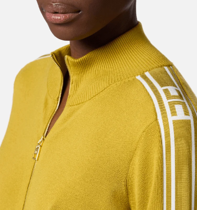 Yellow cardigan w/ contrasting bands Feminine Women's Style 