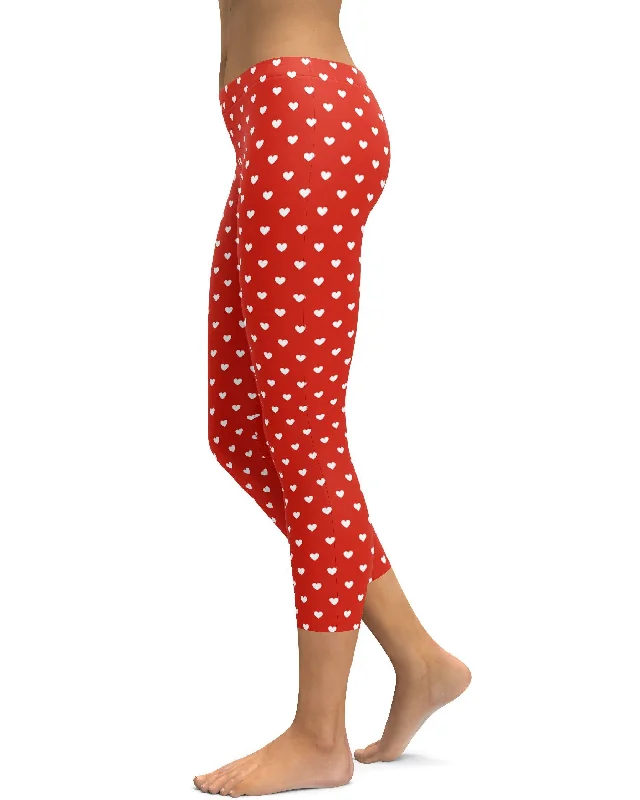 White Mini Hearts Red Capris Cashmere