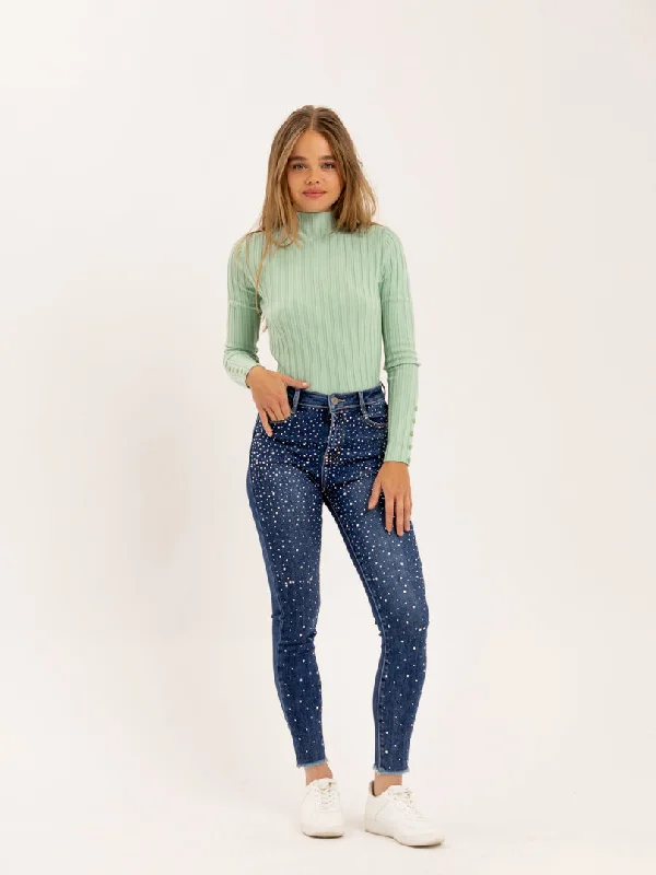 Jean skinny bleu broderie de cristaux Athletic Women's High - 