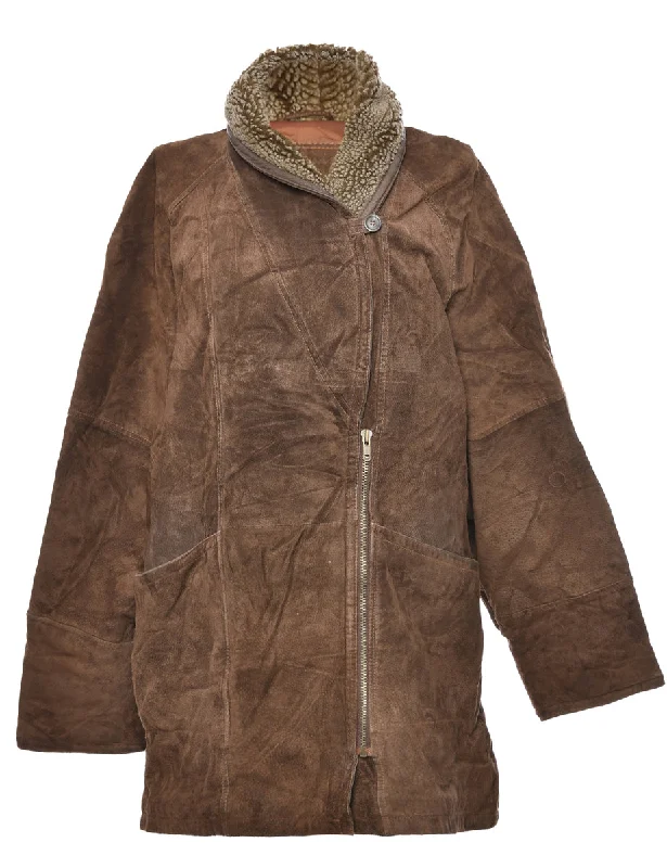 Shearling Lined Dark Brown Coat - L Dynamic Women's High - energy