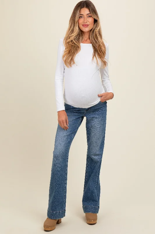 Blue Wide Hem Flare Maternity Jeans Edgy Women's Punk