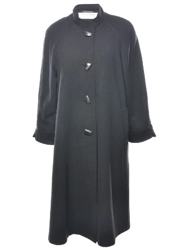 Black Classic Wool Coat - L Dapper Women's 1920S