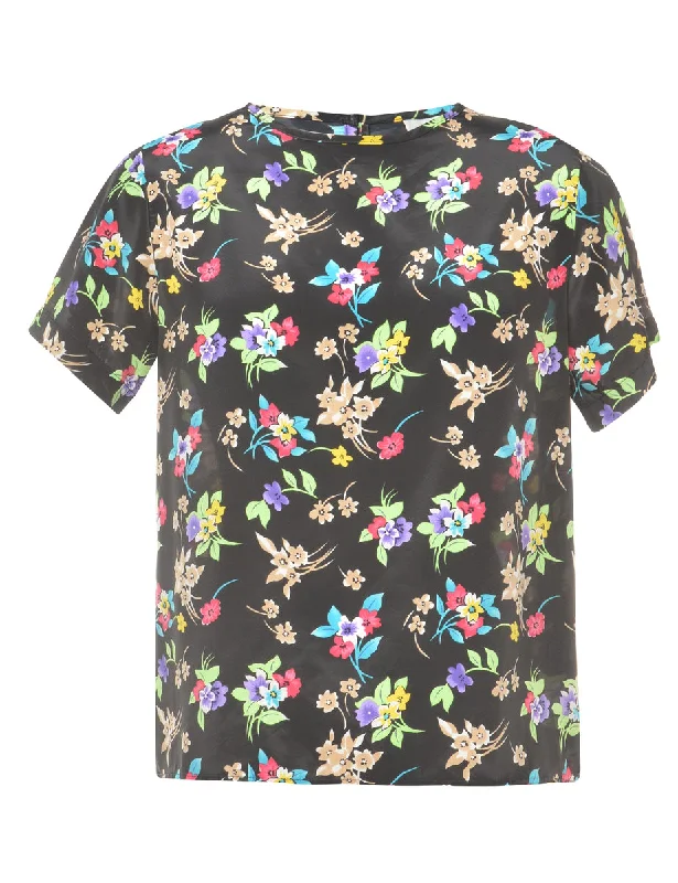 Floral Printed Top - L Cool Women's Distressed