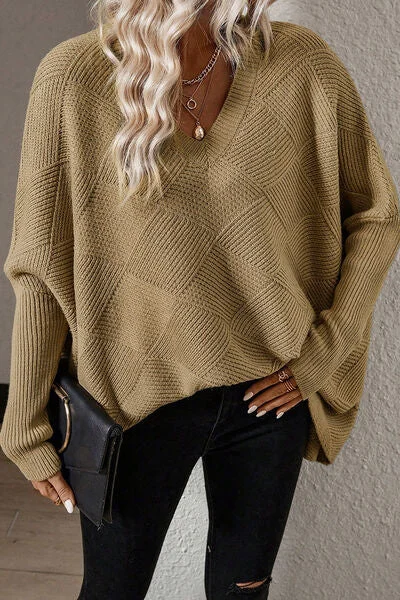 V-Neck Batwing Sleeve Pullover Sweater Business