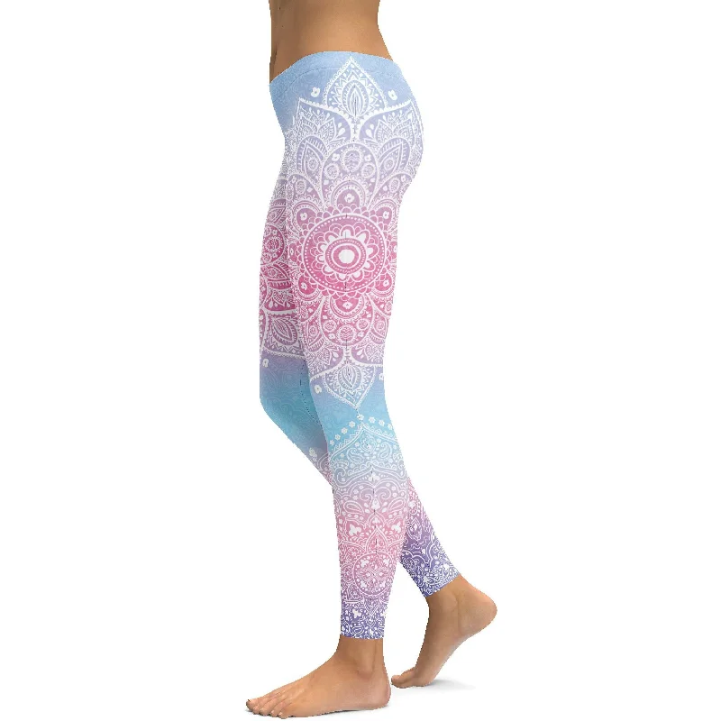 Pastel Blue & Pink Mandala Leggings Cozy Women's Sherpa - lined