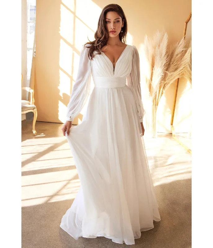Cinderella Divine  White Chiffon Sleeve Goddess Bridal Gown Confident Women's Power