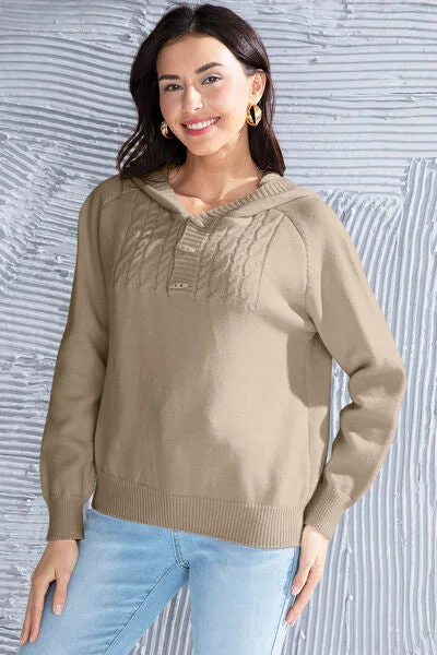Cable Knit Long Sleeve Hooded Sweater Bold Women's Statement
