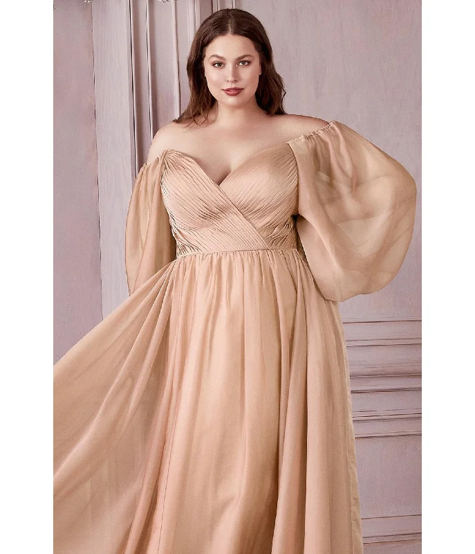 Cinderella Divine  Plus Size Champagne Chiffon Sweetheart Bridesmaid Goddess Gown Trendy Women's Oversized
