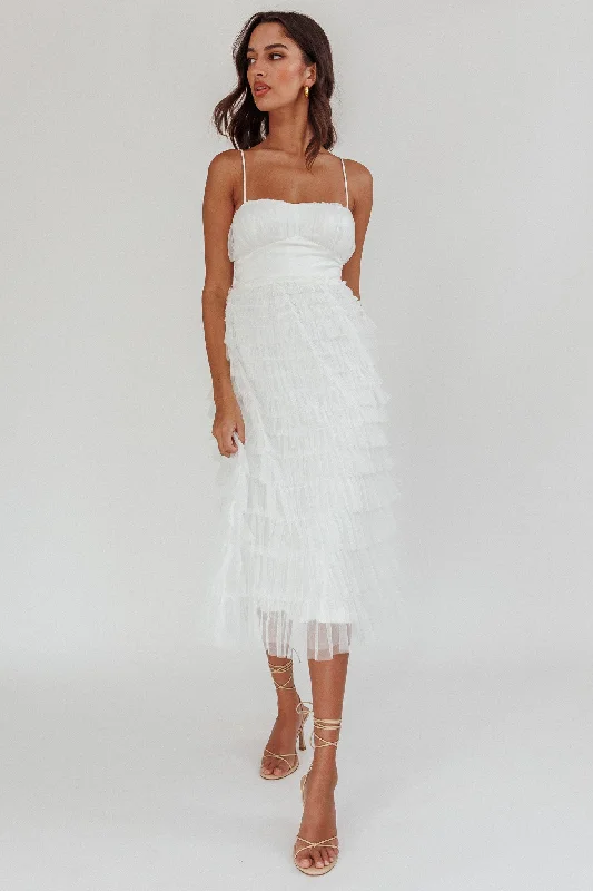Garden Party Tiered Frill Midi Dress White Preppy Women's College