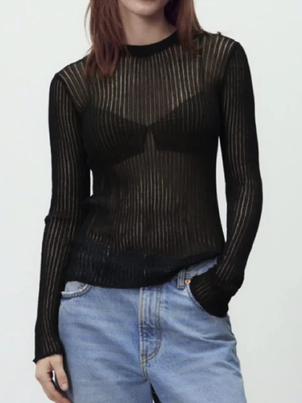Round Neck Ribbed Knit Top Refined Women's Hand - crafted