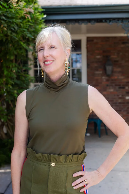 Sleeveless Turtleneck | Olive Sporty Women's Athleisure 
