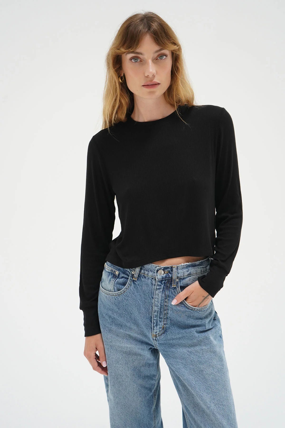 LNA Long Sleeve Ribbed Crew Tee Refined Women's Hand - crafted