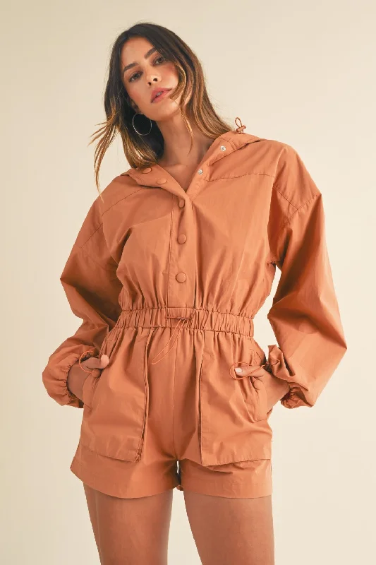 Mable Snap Down Long Sleeve Hooded Romper Edgy Women's Punk