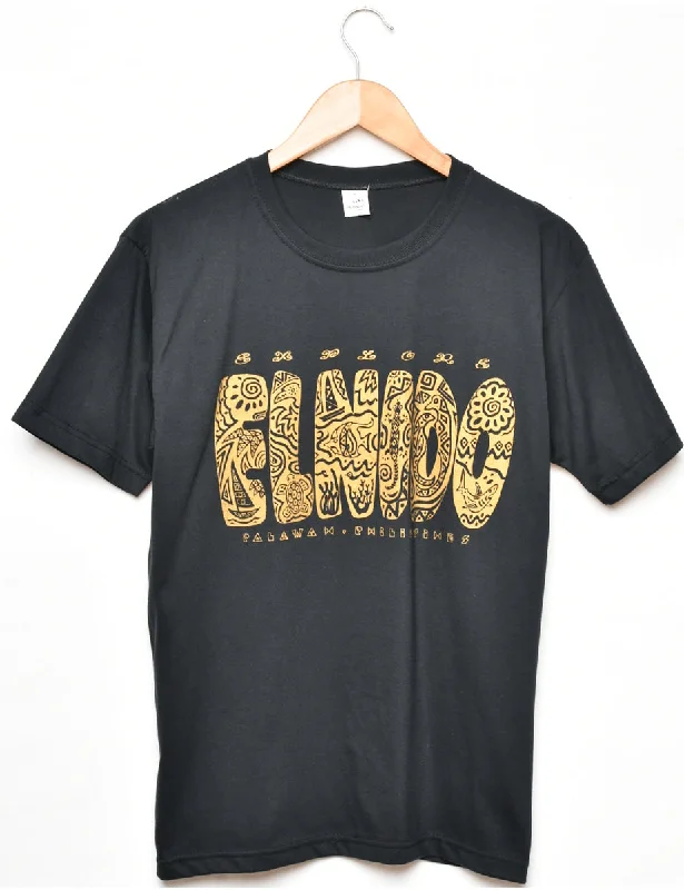 Black Printed T-shirt - M Practical Women's Multi - 