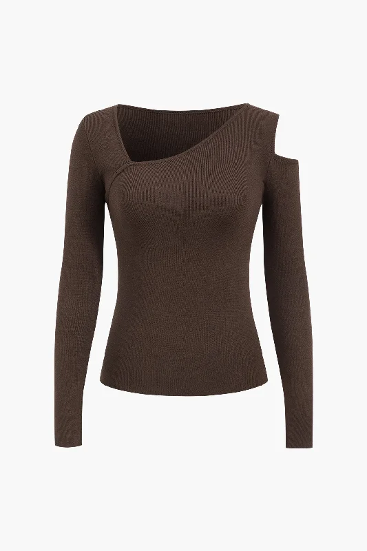 Knit Cut Out V-Neck Long-Sleeve Top Polished Women's Silk